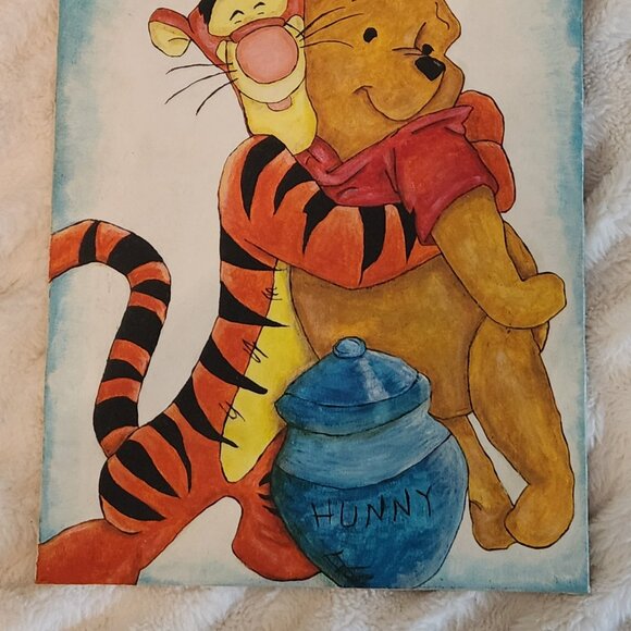 Tigger with Winnie the Pooh Honey Pot Portrait Painting, Framed (Vintage) RARE - Picture 3 of 5
